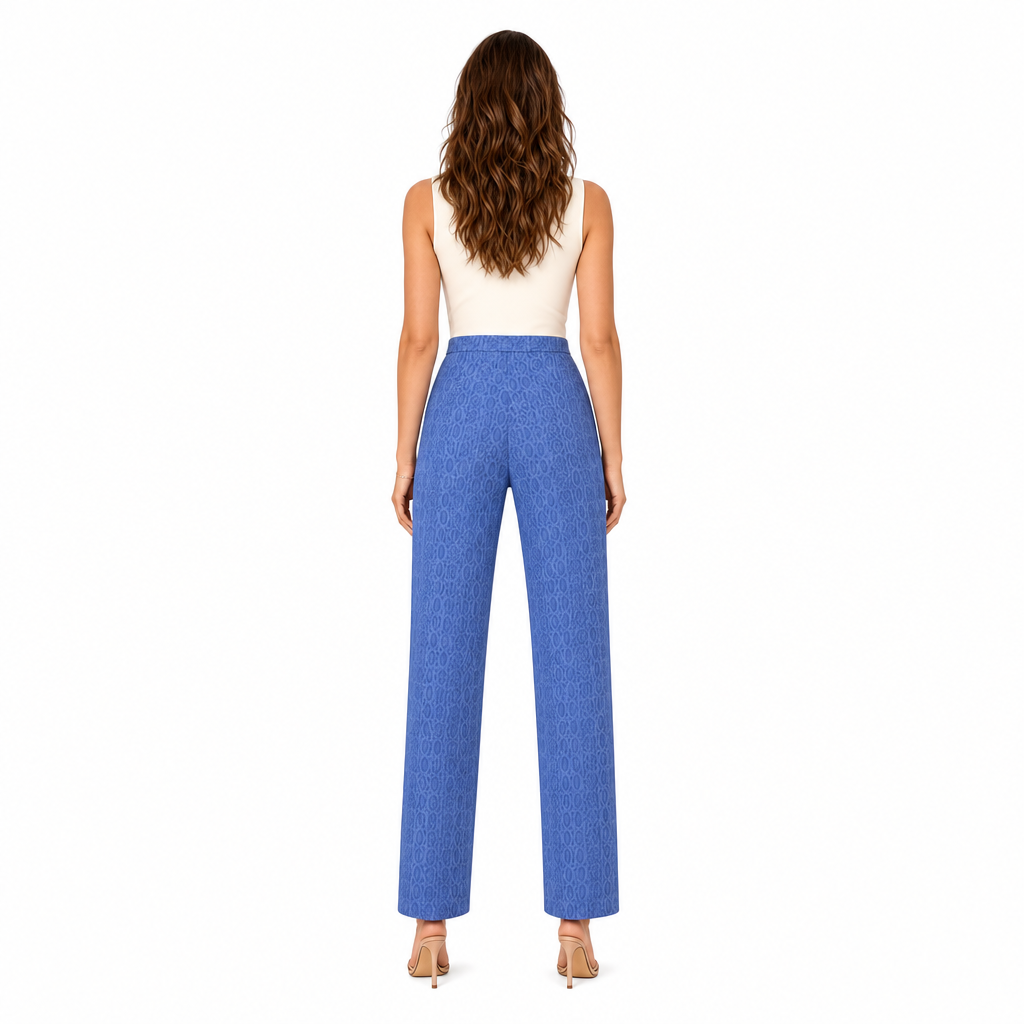 Pantaloni Pinko Albaștri cu Dantelă Macramé