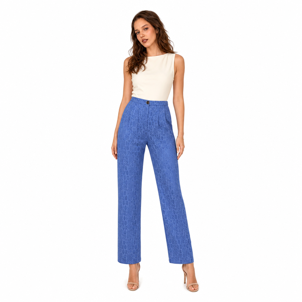 Pantaloni Pinko Albaștri cu Dantelă Macramé