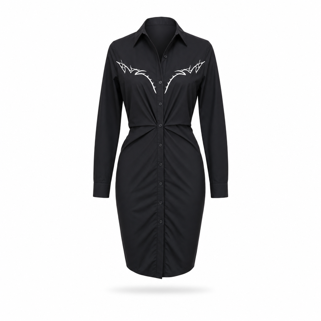 Rochie Mini din Poplin Negru cu Broderie Albă thumbnail 2