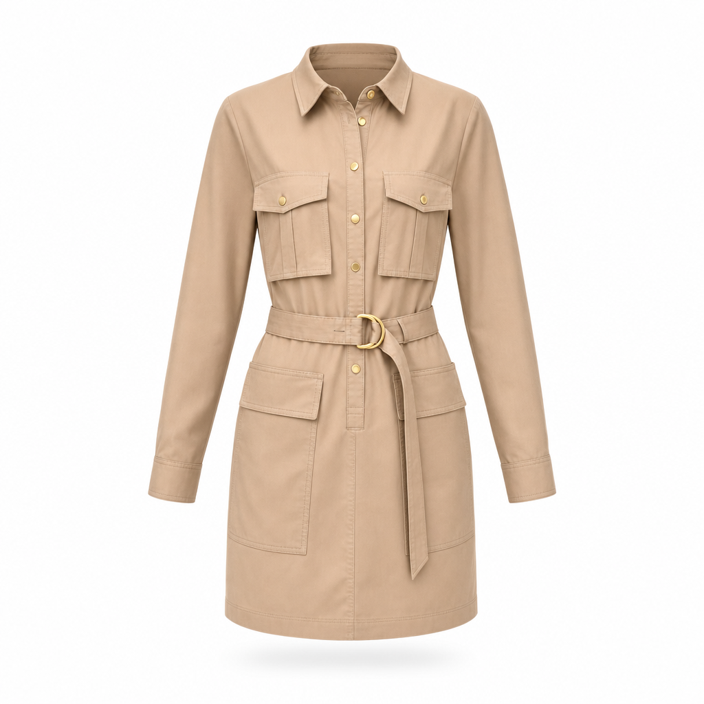 Rochie COTILIA din Gabardina Stretch Old Wash - Camel thumbnail 2