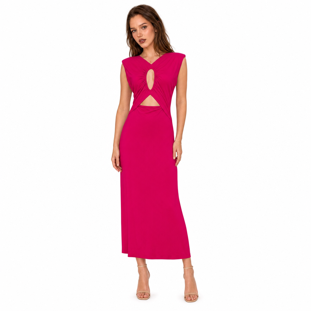Rochie Pinko Midi Luino Fucsia din Satin Fluid