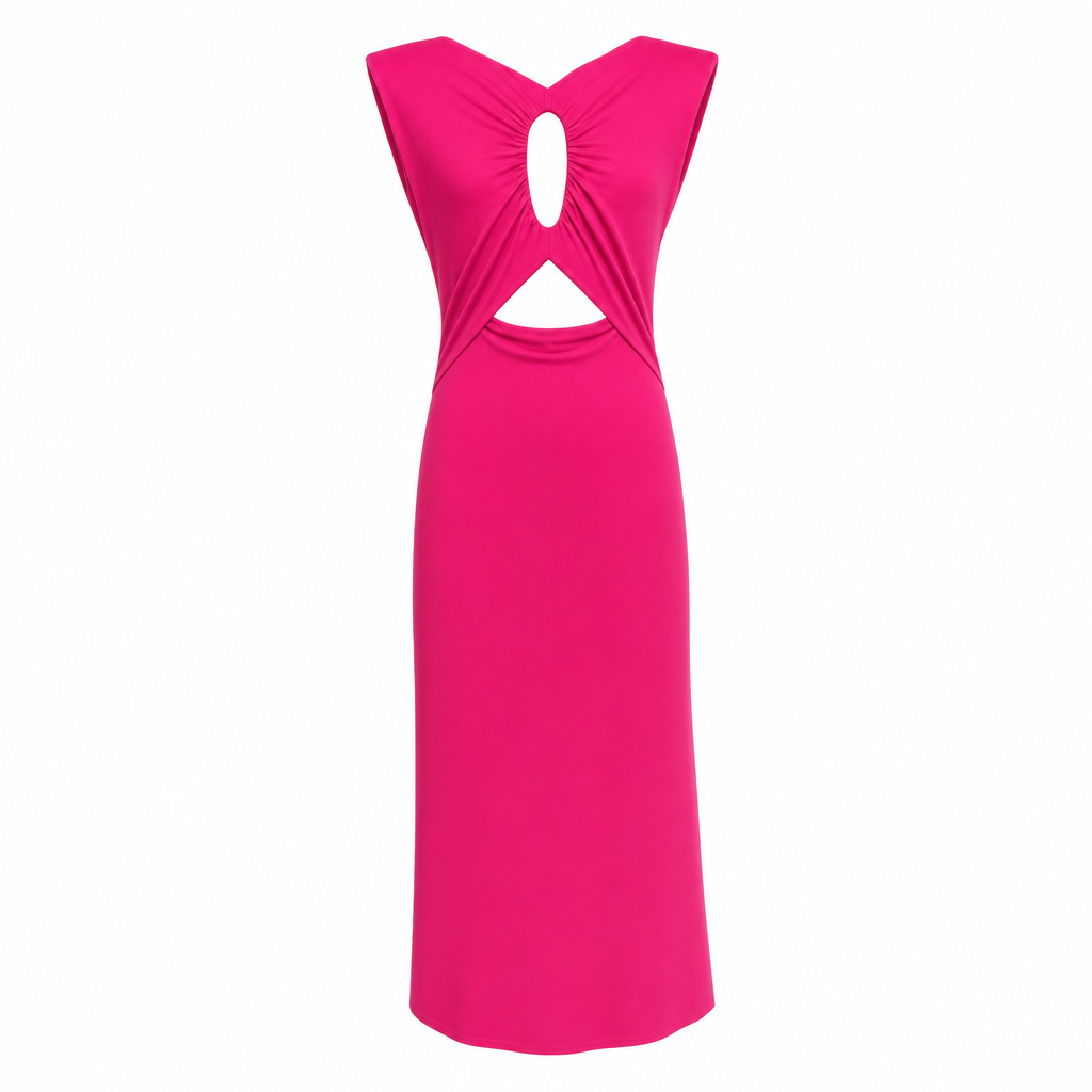 Rochie Pinko Midi Luino Fucsia din Satin Fluid thumbnail 2