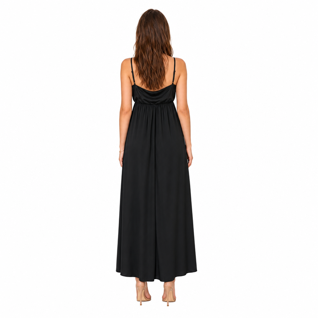 Rochie Pinko Neagră Fluidă cu Decolteu Carmen
