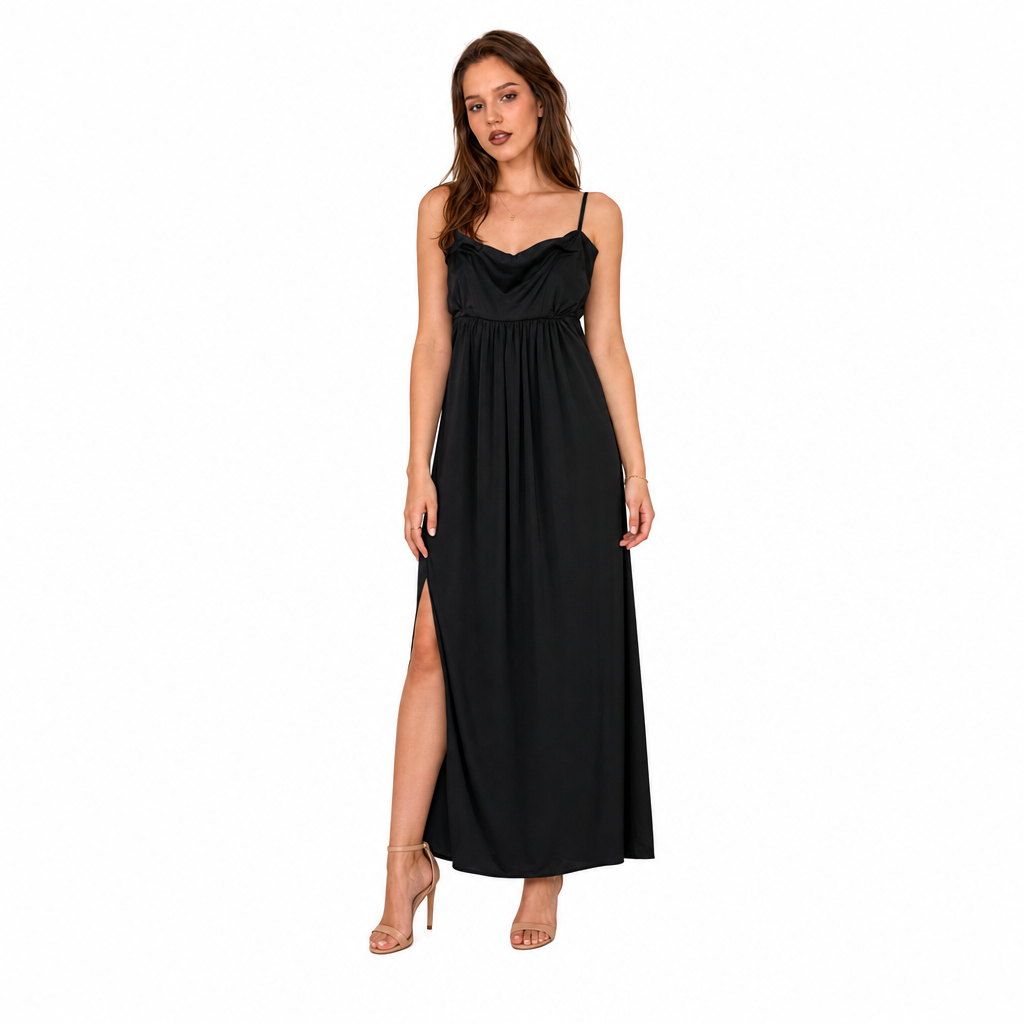 Rochie Pinko Neagră Fluidă cu Decolteu Carmen