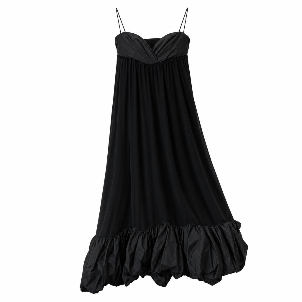 Rochie Pinko Maxi Neagră Morellino din Tafta cu Volane thumbnail 2
