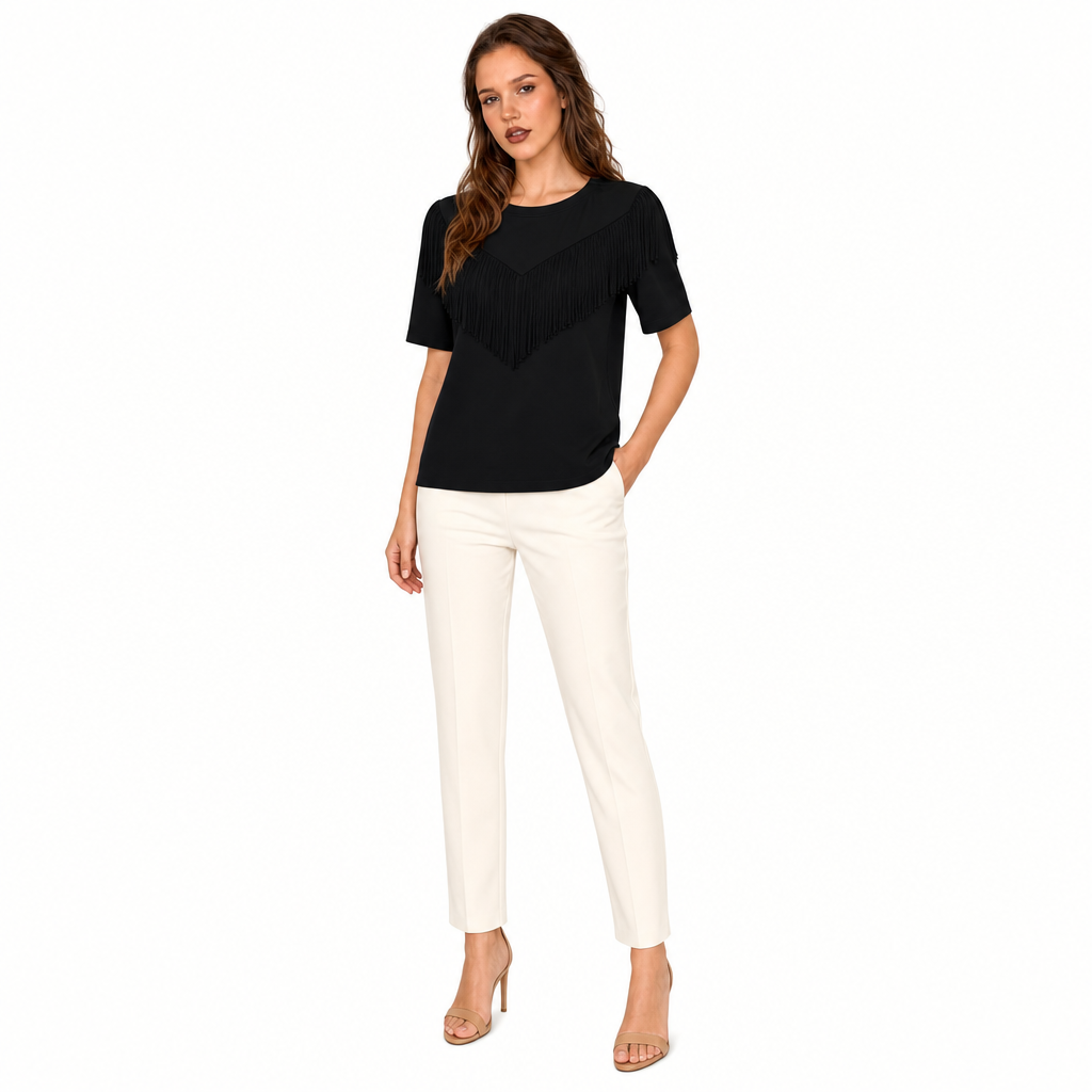 Tricou Pinko Negru cu Franjuri