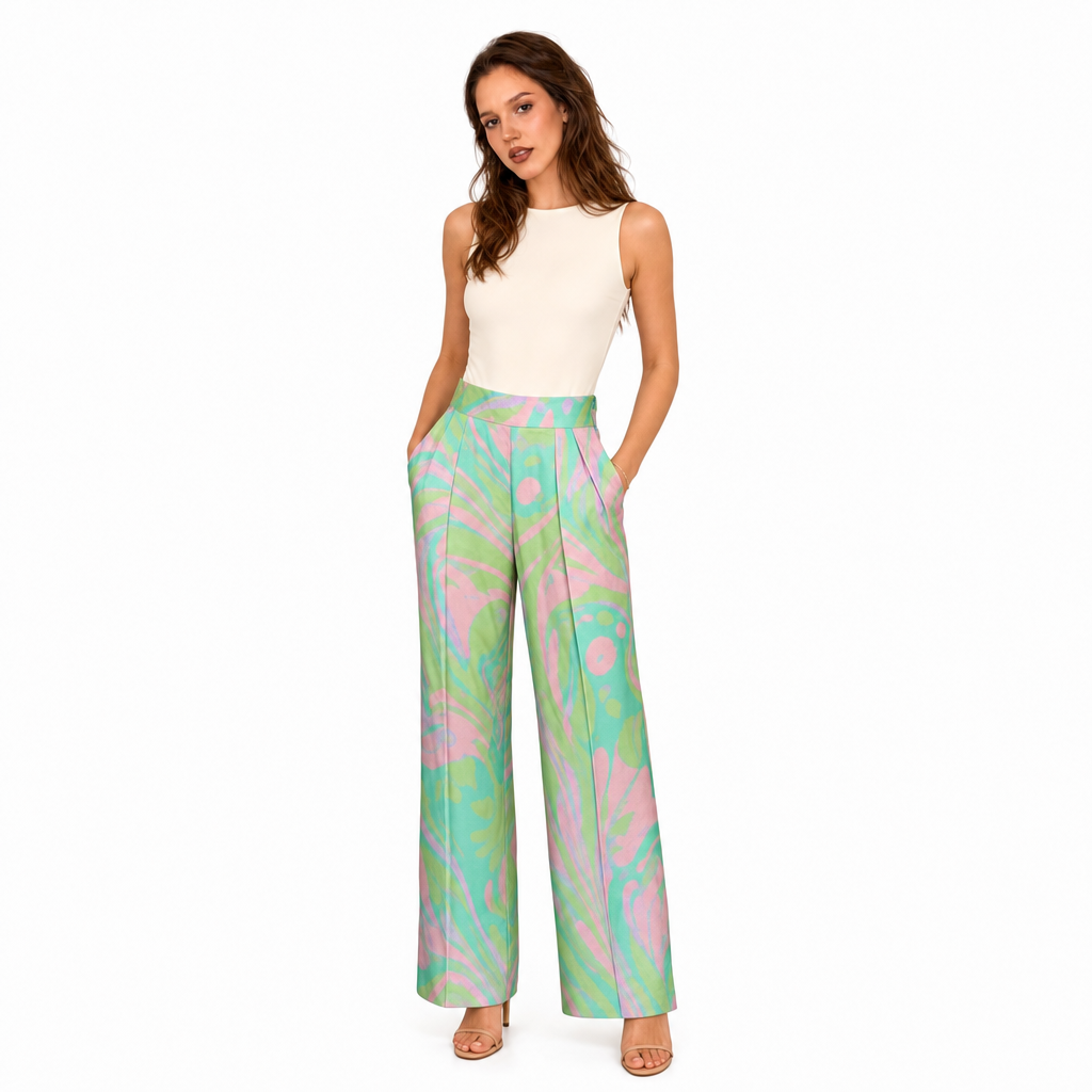 Pantaloni Pinko Largi Penati Verzi Satin